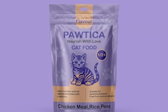 design food pouch packaging with labels, retail box and 3d product render