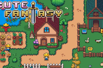 create top down or 2d platformer pixel art tileset and game assets