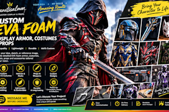 design custom eva foam cosplay armor or costume prop gear based on your design