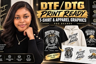 create dtf dtg print ready tshirt design and apparel graphics for pod brands