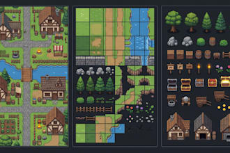 2d top down tileset and tilemap game environment isometric, top down game assets
