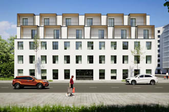 design modern apartment building, family housing remodel,streetscape home render