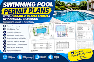 design swimming pool permit plans with hydraulic calculations structural drawing