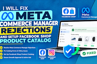 fix meta commerce manager rejections and setup facebook shop product catalog