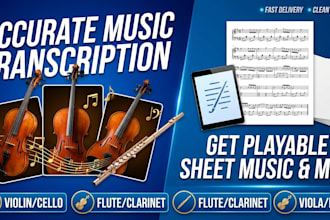 professionally transcribe cello, violin, viola, flute, clarinet and double bass