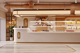 do contemporary 3ds max pastry, external coffee shop, gelato bar interior render