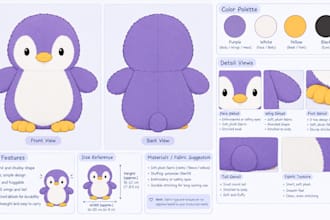 design plush reference sheet for stuffed animal, toy design and custom plushie
