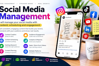 manage your social media with content, scheduling post and engagements