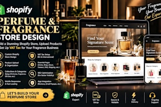 create a perfume and fragrance shopify store, upload products and setup vat tax