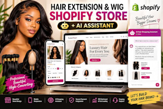 design hair extension shopify store, wigs store with ai shopping assistant