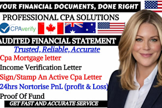 write verified canada CPA letter, income verification proof of funds, mortgage,