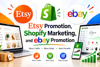 do etsy promotion, shopify marketing, and ebay promotion