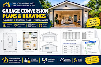 design garage conversion plans, floor plans and permit drawings