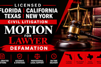 licensed florida califonia tx ny civil litigation motion for lawyer defamation