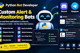 build discord alert bot, telegram alert bot, price monitor bot, price alert bot