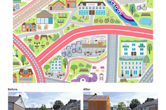 design isometric town map, flat design cityscape, urban roadmap,education poster