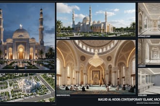 build mosque architecture interior exterior and realistic 3d render