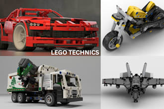 design custom 3d lego design, moc, lego technic car ship bike with instructions