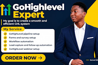 set up gohighlevel pipeline, forms, surveys, workflows and webinars