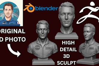 sculpt realistic 3d head, 3d bust model from 2d photo for 3d printing in zbrush