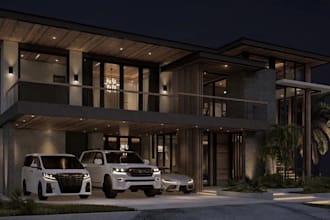 redesign 3d real estate visualization, modern style, private house