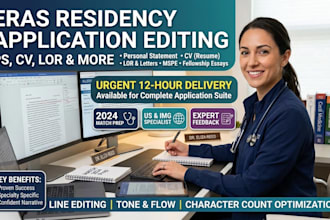 edit eras residency application medical personal statement, cv, lor within 12hrs
