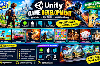 develop unity 2d 3d mobile games, android ios games, multiplayer games apps