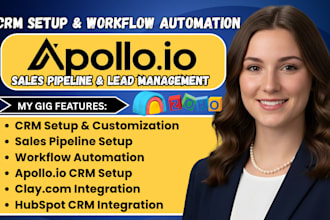setup apollo io CRM, sales pipeline, clay com, hubspot CRM and automation