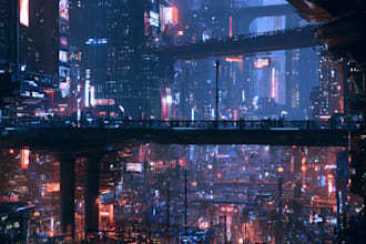 draw sci fi , cyberpunk, fantasy science fiction city