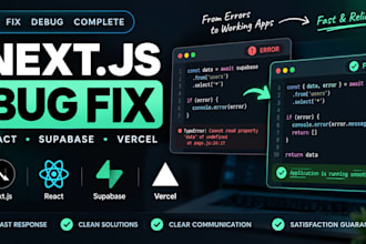 fix debug or complete your nextjs react supabase web app