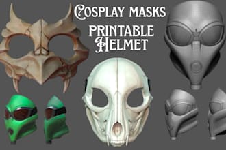 design 3d cosplay mask and helmet stl file for 3d printing, 3d cosplay armor
