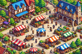 do isometric pixel art tileset pixel game map background character animation rpg