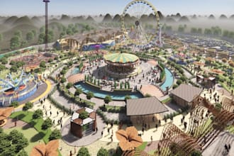 produce amusement park concept, site plan layout, digital entertainment renders