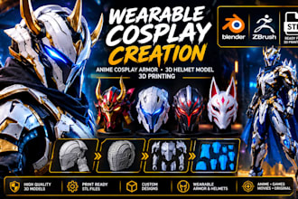 design wearable anime cosplay armor and 3d helmet stl for printing