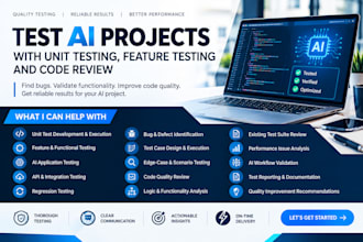 test ai projects with unit testing, features testing and code review