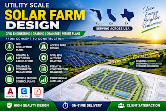 usa fl ca tx design utility scale solar farm grading drainage and civil plans