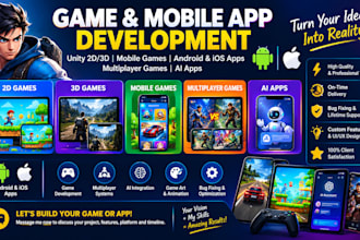 develop unity 2d 3d mobile games, android ios apps, multiplayer games and ai app