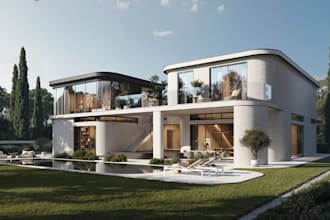 renovate historic property to modern 3d private residence,outdoor lounge render