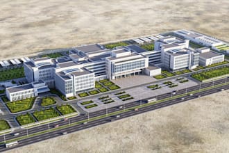 turn 2d plan to medical building render,city healthcare facility,hospital design