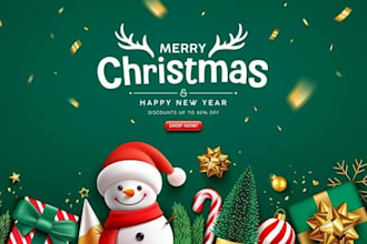 design a festive christmas logo, greetings card, banner and social media kit