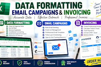 do data entry, invoicing and mailmerge on excel and sheets