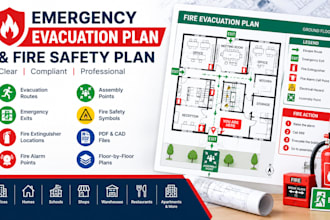 draw emergency evacuation plan and fire safety plan