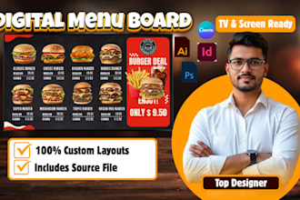 design digital menu, menu board, restaurant menu, tv menu