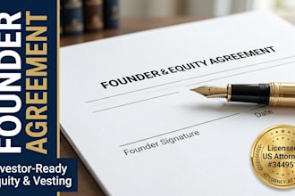 draft a professional US startup founder agreement with equity and vesting