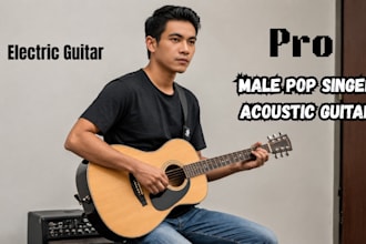 record acoustic guitar, fingerstyle, electric guitar as a male pop singer