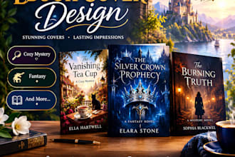 design a cozy mystery book cover and fantasy book cover for kdp