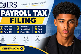 file irs payroll taxes form 941, 940, form 944, 1099nec, 1099misc, 1096, w2, w9