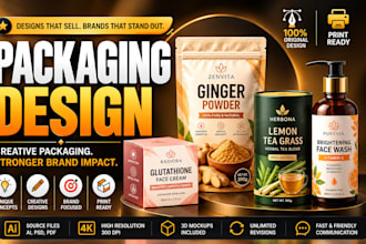 create brand focused product packaging box, label and pouch
