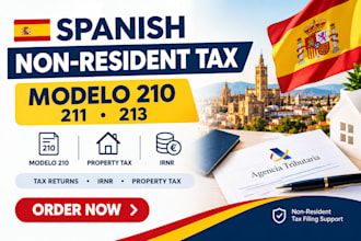 prepare spanish non resident tax return, modelo 210 211 213 and irnr