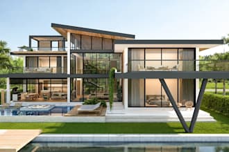 3d old property renovation, farmhouse exterior,tropical villa render, cgi garden